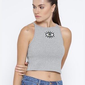 2017 adidas Grey Ribbed High-Neck Crop Tank with Eye Patch